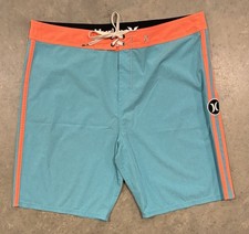 Hurley Phantom Board Shorts Mens 38 Light Aqua Blue Neon Orange Swim Trunks
