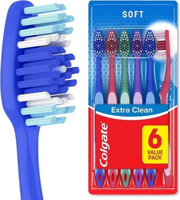 Extra Clean Adult Toothbrushes,Soft,Value6 Pack-Effectively Cleans Hard-To-Reach