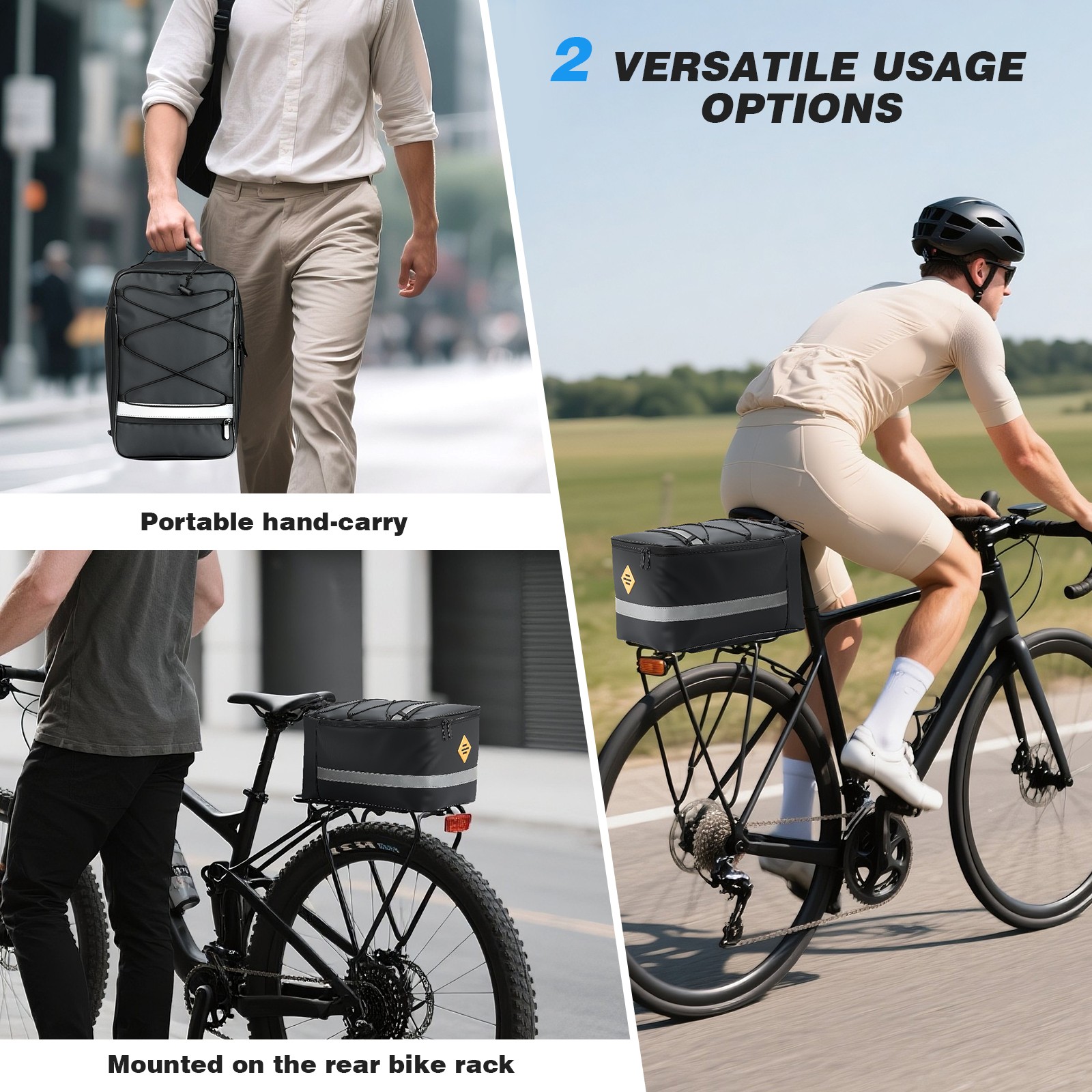Bike Pannier Bag 15L Waterproof Bicycle Rear Rack Bag with Rain Cover Trunk Bags