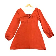 Altar'd State Rust Orange Knot Front Mini Dress Long Sleeve Textured Boho Small