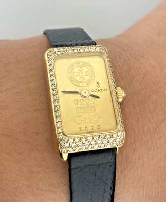 Corum 5 Gram 14300 Ingot Mechanical 18K & 24k  Yellow Gold 999.9 Bar w Diamonds