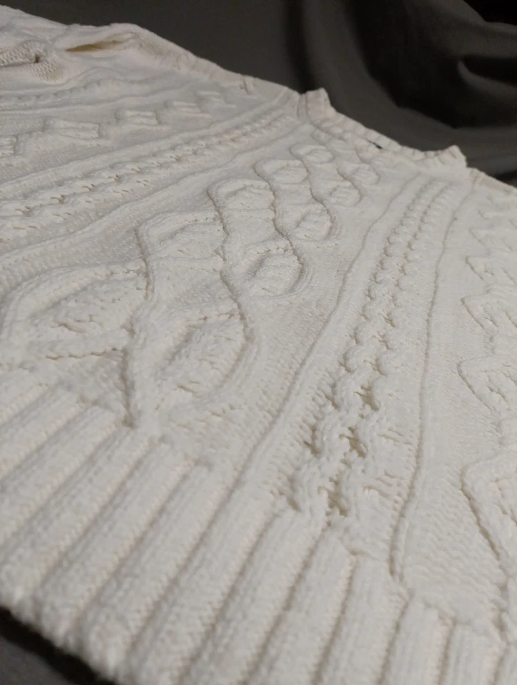 GAP Sweater Men's XL Ivory Cable Crew Knit Wool Blend Fisherman Mint 👌 - Image 3 of 4