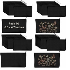 40 PCs 8.3x4.7 Black canvas Zipper Pouch, Makeup Bags Bulk Pencil Pouch with ...