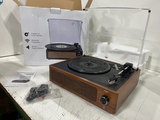 Record Player Turntable Wireless Connection Built In Speakers Brown Used
