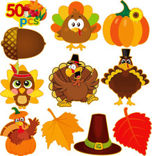 Thanksgiving Bulletin Board Decorations, 50 Pcs Autumn Fall Cutouts Pumpkin Leav