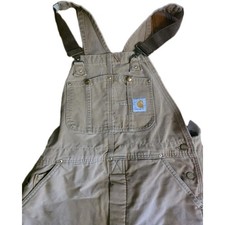 VTG Carhartt Unisex Insulated Duck Canvas Bib Overalls Brown Double Knee 38 X 28