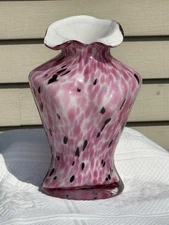 Murano Style Handblown Art Glass Female Torso Vase Figurine Pink Confetti Bust