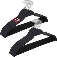 Upgraded Rubberized Black Plastic Thin Hangers - 20 Pack for Clothes