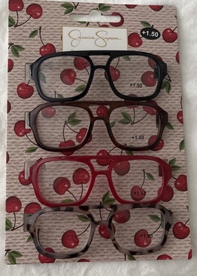 JESSICA SIMPSON 4 pk SQUARE BLACK,BROWN,RED,ANIMAL Readers Glasses +1.50 NEW