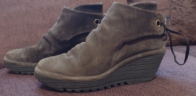 Price cut sale Fly London Yama soft gray suede wedge boots 39 size 8