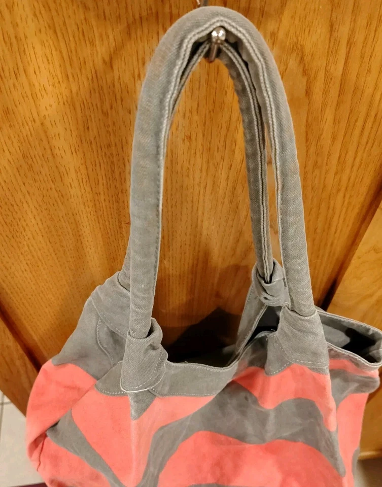 Vintage ROXY  Stripe Coral Gray Beach Tote Shoulder Carryall Weekend Bag B21 - Image 4 of 4