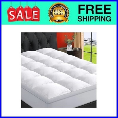 EMONIA 100% 400TC Mattress Topper Queen (White, Queen)
