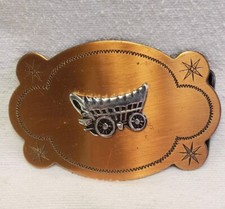 Vintage South Western Covered Wagon Stars Copper Belt Buckle- New Lightweight
