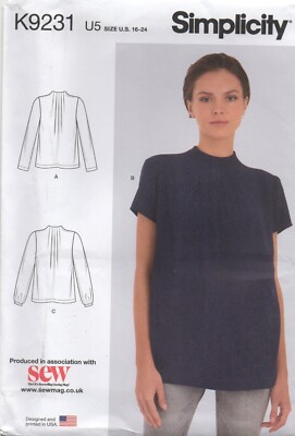 Simplicity Schnittmuster 9231 Shirt Ausschnitt Falten, erhöhter Ausschnitt Gr. 16-24 Neu