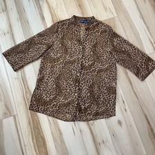 Susan Graver Brown Animal Print Sheer Top Wit...