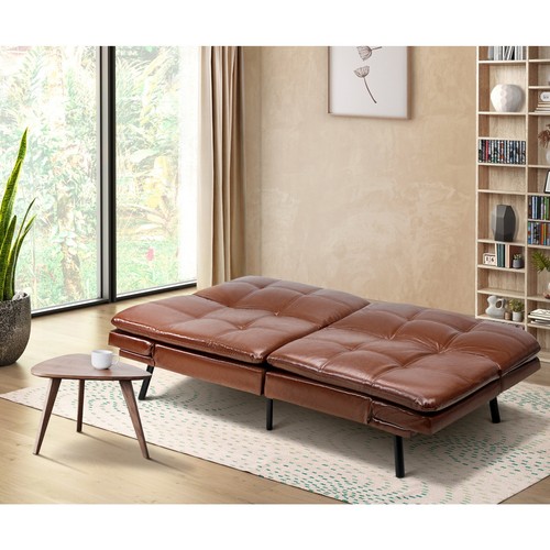 Oikiture Sofa Bed Futon Recliner Lounge Couch Convertible Leather 3-Seater Brown - Picture 2 of 10