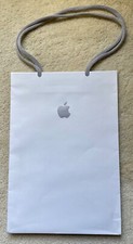 APPLE STORE BAG with LOGO: 11.5" X 8" X 5", WHITE w/ GREY HANDLES, SMALL EMPTY 