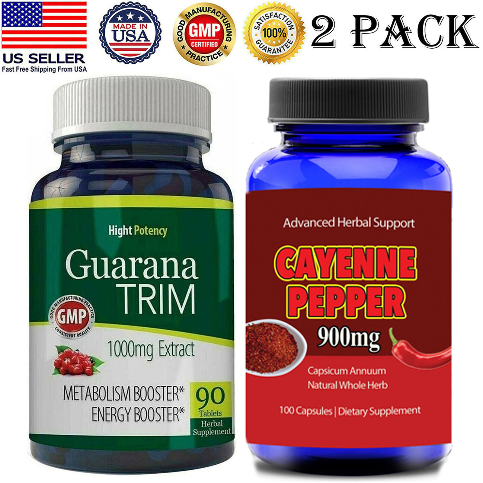 Cayenne Pepper Weight Loss Capsules Guarana Extract Energy Booster