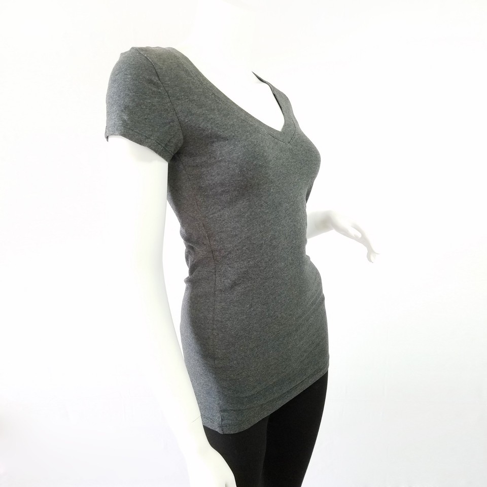 Ambiance V-Neck Short Sleeve T Shirt Basic Plain Solid Top Stretchy ...