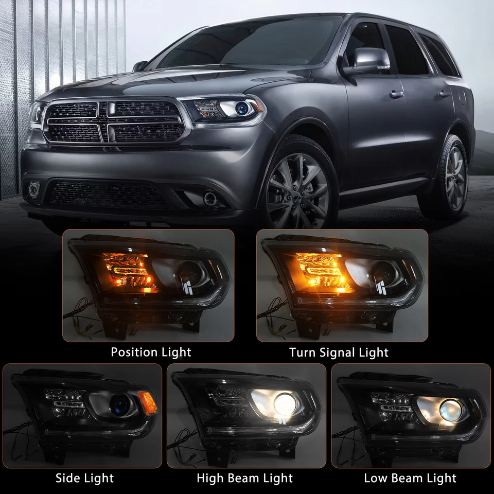 Pair Headlights For Dodge Durango 2014-2020 Black Halogen w/o LED DRL Assembly Foto 4 de 4
