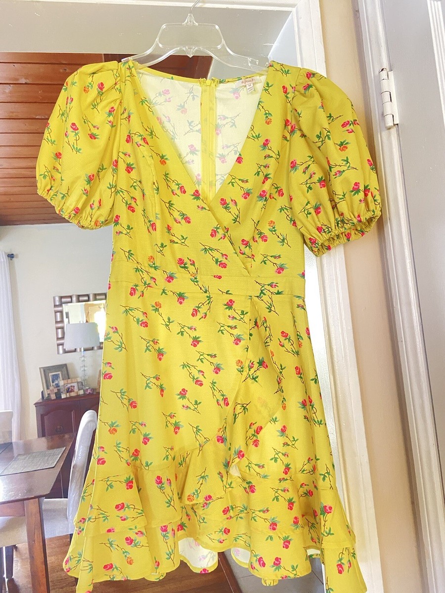 A. Peach Brand Floral Bright Yellow Puff Sleeve Tea Party Dress Derby Medium A. Peach Brand Floral Bright Yellow Puff Sleeve Tea Party Dress Derby Medium