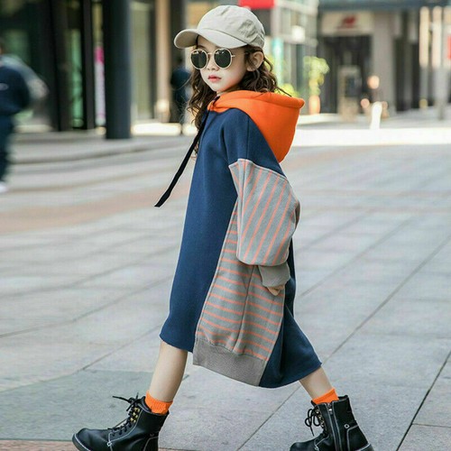 Kinder Mädchen Kapuze Baumwollpullover Freizeit Gestreift Pullover Gespleißter*/ - Bild 7 von 25
