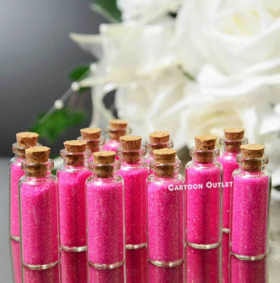 12 Pink Craft Glitter Mini Cork Bottles Princess Quinceanera Fairy Party Favors - Image 3 of 4