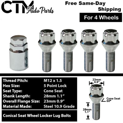 20-Pack 14x1.25 Spline Lug Bolts – Chrome Wheel Locks With 24mm Shank – Fits Mini Cooper & BMW