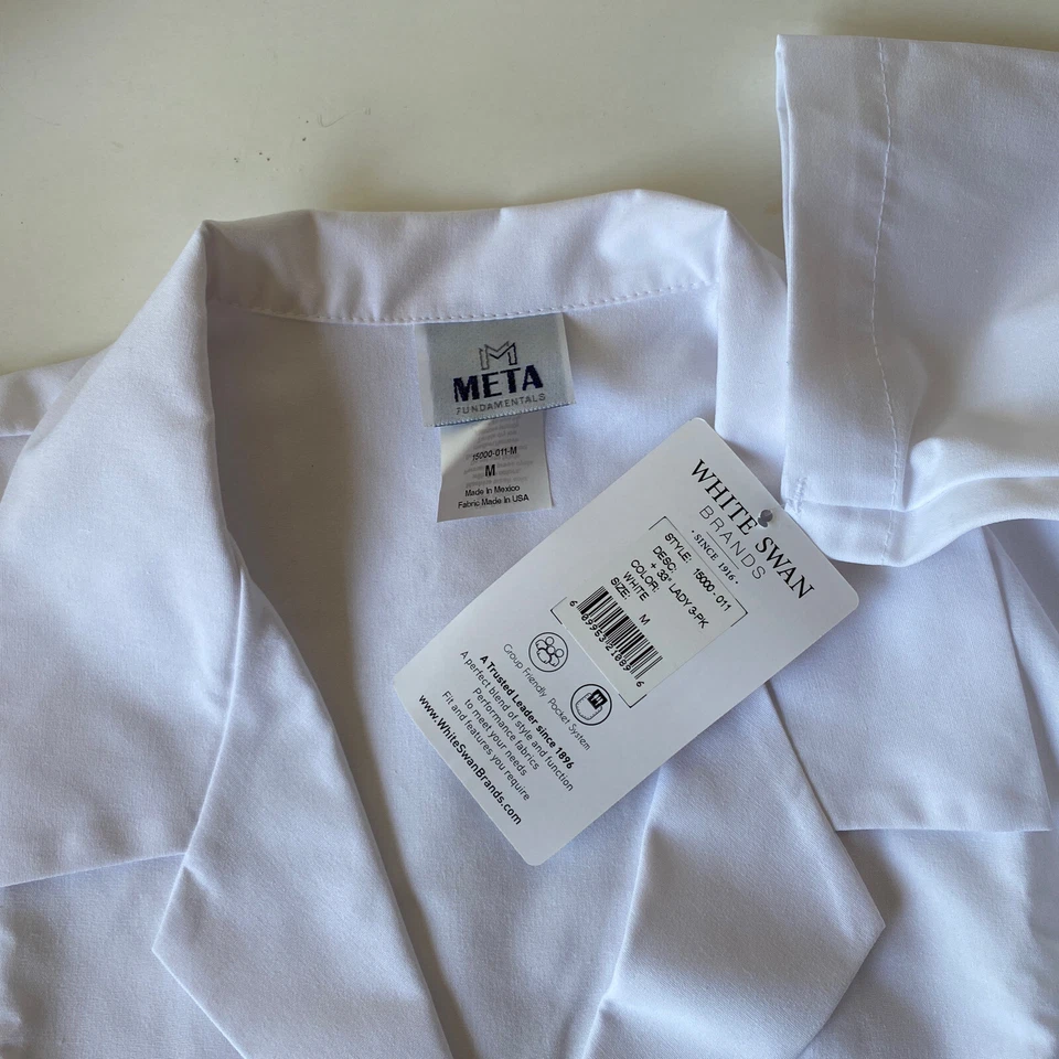 Meta Labwear Womens Lab Coat White Pockets Long Sleeve Notch Lapel M New costume - Image 4 of 4