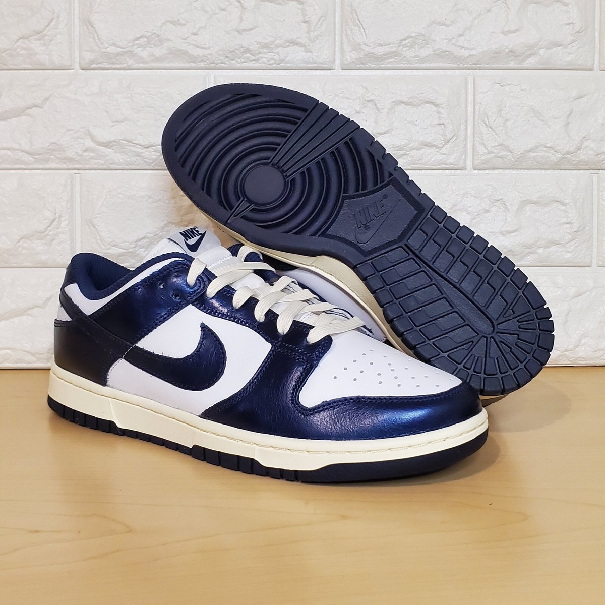 Nike Womens Size 10 Dunk Low PRM Vintage Midnight Navy White Sail