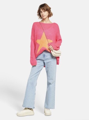 NEU Miss Goodlife Strickpullover Gr. S/M oversize mit Orangenem Stern aus Wolle