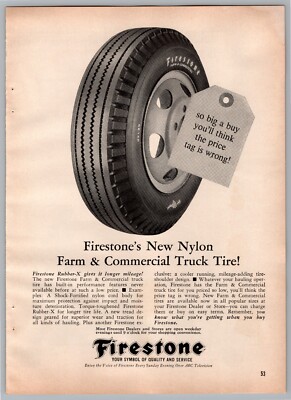 Firestone New Nylon Farm & Commercial Truck Tire Vintage Print Ad Full Page 6x9''