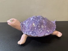 Vintage 11" Realistic Pink Purple CERAMIC TURTLE LIDDED TRINKET DISH
