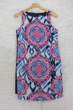 Vince Camuto Ikat Medallion Print Colorblock Crepe Sleeveless Shift Dress 6 1207