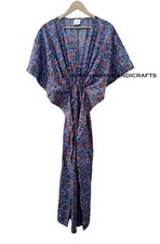 Cotton Loose Sleeve Flower Print Celeste Blue Free Size gypsy maxi Caftan Dress