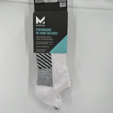 Mission White Performance No-Show Tab Socks sz L Mens 8-12/Womens 10-13 2 Pairs