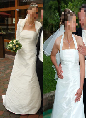 Brautkleid  38 Taft ivory elfenbein Bolero Neckholder Reifrock Agnes Mode de Pol