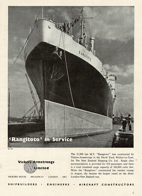 1940s Vintage Rangitoto Cruise Ship Vickers Armstrongs Photo Print Ad