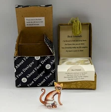About Face Designs Mini Glass Cat Figurine Gift Box Brown Gold Best Friend Gift