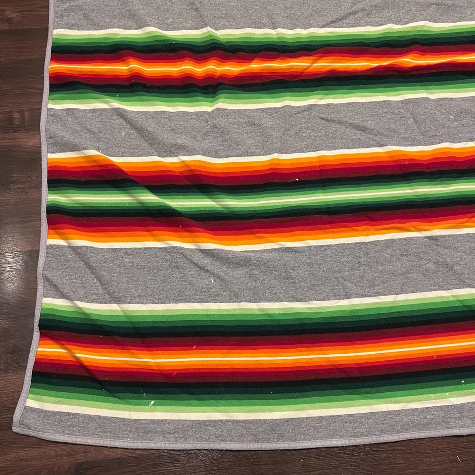 Manta Pendleton 52x73 Gris Naranja Verde Rayas Castor State Batas y Chales Foto 4 de 4