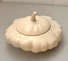 Fitz & Floyd White Gourd Squash with Lid Candle Holder with Candle