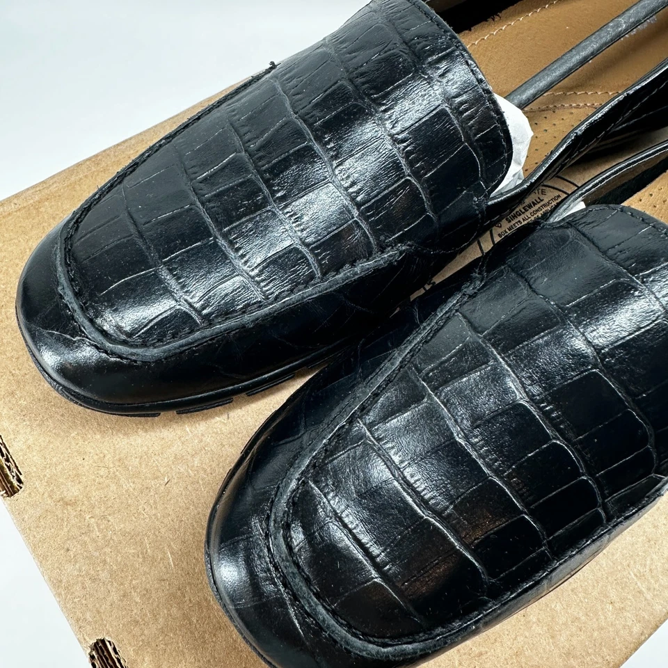 Mocasín Easy Spirit Abide plano negro sin cordones de cuero punta redonda para mujer 9 estrecho Foto 2 de 4