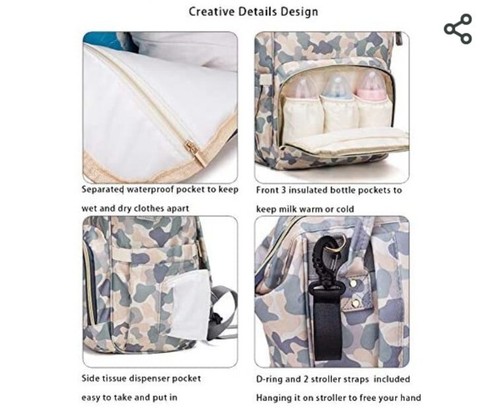 Camoflage Diaper Bag Gender Neutral - Picture 4 of 5