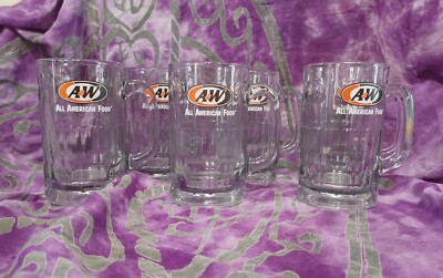Vintage A&W All American Food Large Glass Root Beer Mugs Set of 6