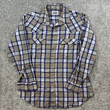 Vintage Levis Pearl Snap Shirt Mens M Blue Plaid Western Cowboy Regular Fit