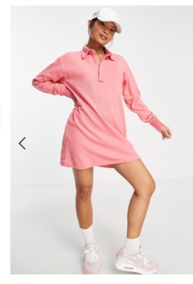 Threadbare long sleeve polo shirt mini dress Pique Ponte Jersey pink UK 16 New