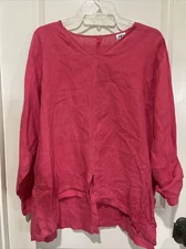 CTC Linens Boho Lagenlook Long Sleeve Tunic Top Pink Watermelon Womens XL