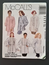 McCALL'S PATTERN - 7171 LADIES SHIRT A-LINE TUCKS YOKE BAND COLLAR  XS-M UNCUT