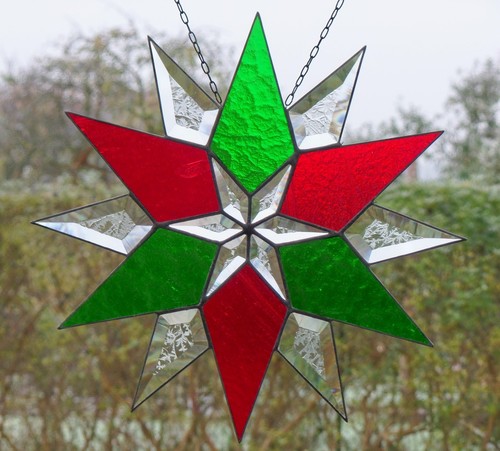 Bleiverglasung Fensterbild Suncatcher Facetten- Weihnachts- Stern in Tiffany     - Bild 4 von 9