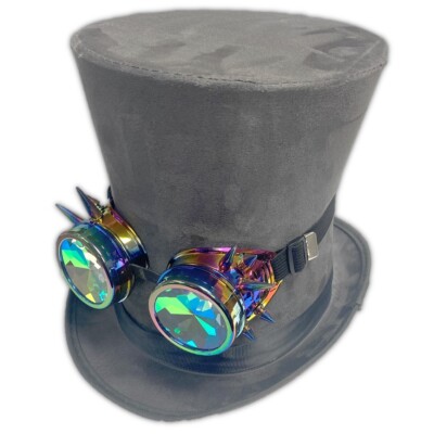  Graue große Mütze und Regenbogen holographische stachelige Brille Kostüm Cosplay 